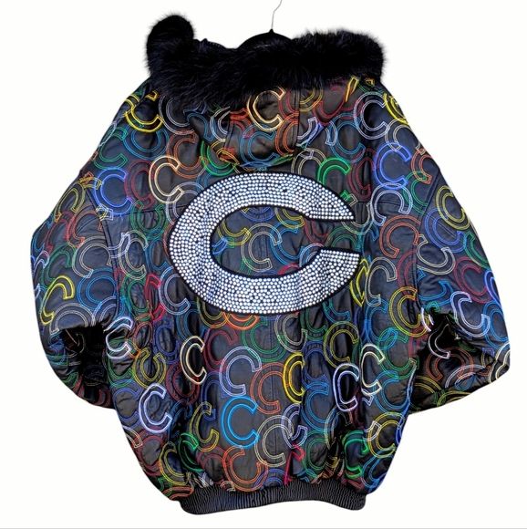 Italian Lamb Skin Embroidered Men's Leather Jacket with Fur Trimmed Hood Size 5x - Picture 10 of 16